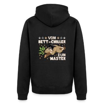 Masterarbeit Geschafft Vom Bett-Chiller zum Master - Unisex Premium Bio Zip Hoodie - Schwarz - Hinten - Nico (187cm)