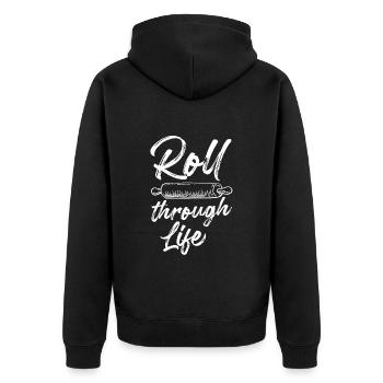 Teigroller Roll through Life Backfans Konditor - Unisex Premium Bio Zip Hoodie - Schwarz - Hinten - Nico (187cm)