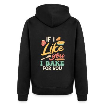 Backfans If I Like you I Bake for You Backfans - Unisex Premium Bio Zip Hoodie - Schwarz - Hinten - Nico (187cm)