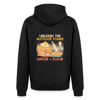 Baker Unleash the Power Water and Flour - Unisex Premium Organic Zip Hoodie - black - Back - Nico (187cm)