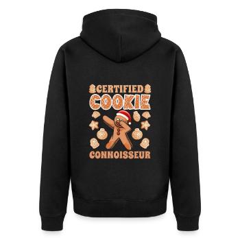Lebkuchenmann Certified Cookie Connoisseur - Unisex Premium Bio Zip Hoodie - Schwarz - Hinten - Nico (187cm)
