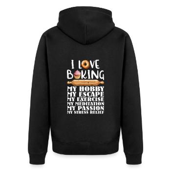 Bäckerei I Love Baking My Hobby My Escape - Unisex Premium Bio Zip Hoodie - Schwarz - Hinten - Nico (187cm)
