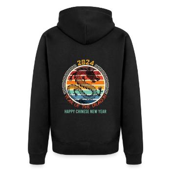 2024 Year of the Dragon Party Neujahr Tradition - Unisex Premium Bio Zip Hoodie - Schwarz - Hinten - Nico (187cm)