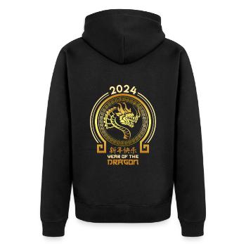 2024 Year of the Dragon Silvester Chinesisches - Unisex Premium Bio Zip Hoodie - Schwarz - Hinten - Nico (187cm)