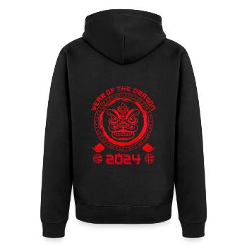 2024 Year of the Dragon Chinesisches Neujahr - Unisex Premium Bio Zip Hoodie - Schwarz - Hinten - Nico (187cm)