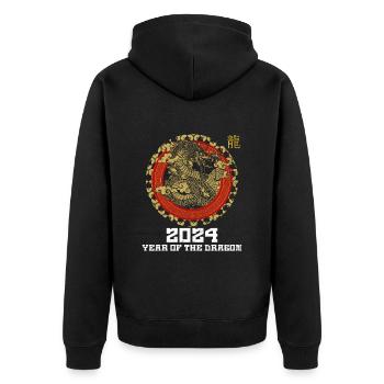 2024 Year of the Dragon Chinesisches Neujahr - Unisex Premium Bio Zip Hoodie - Schwarz - Hinten - Nico (187cm)