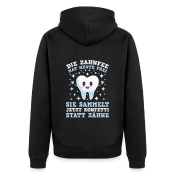 Fasching Zahnfee Sammelt Konfetti statt Zähne - Unisex Premium Bio Zip Hoodie - Schwarz - Hinten - Nico (187cm)