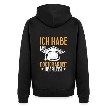 Dissertation Habe Meine Doktorarbeit Überlebt - Unisex Premium Bio Zip Hoodie - Schwarz - Hinten - Nico (187cm)