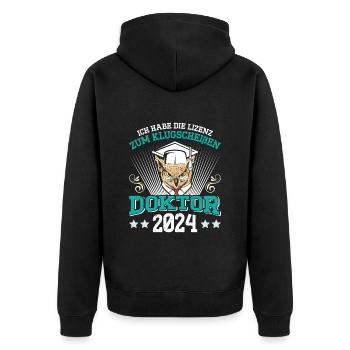 Doktor 2024 Habe die Lizenz zum Klugscheißen - Unisex Premium Bio Zip Hoodie - Schwarz - Hinten - Nico (187cm)
