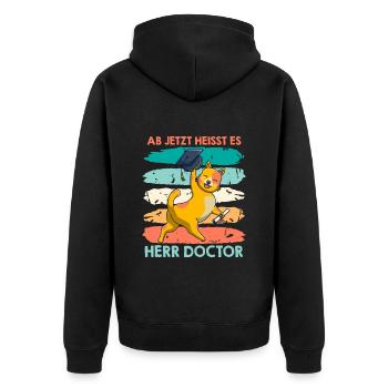 Doktorabschluss Ab jetzt heißt es Herr Doktor - Unisex Premium Bio Zip Hoodie - Schwarz - Hinten - Nico (187cm)