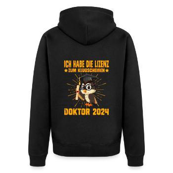 Doktor 2024 Die Lizenz zum Klugscheißen - Unisex Premium Bio Zip Hoodie - Schwarz - Hinten - Nico (187cm)