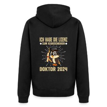 Doktor 2024 Die Lizenz zum Klugscheißen - Unisex Premium Bio Zip Hoodie - Schwarz - Hinten - Nico (187cm)