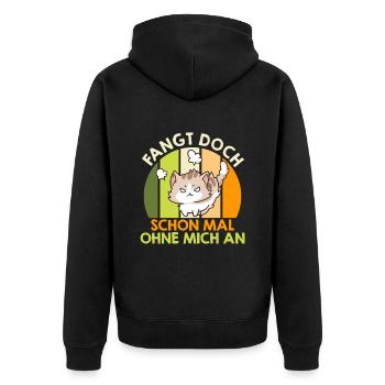 Bürokollege Faul Fang schon mal Ohne Mich an - Unisex Premium Bio Zip Hoodie - Schwarz - Hinten - Nico (187cm)