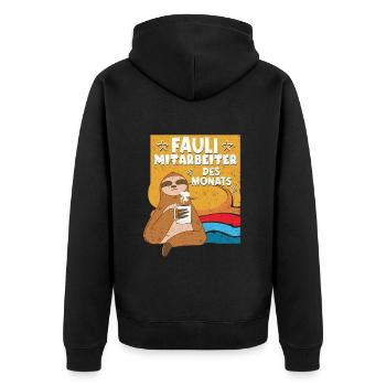 Fauler Kollege Fauli Mitarbeiter des Monats - Unisex Premium Bio Zip Hoodie - Schwarz - Hinten - Nico (187cm)