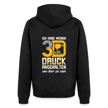 Habe meinen §D Druck pausiert um hier zu sein - Unisex Premium Bio Zip Hoodie - Schwarz - Hinten - Nico (187cm)