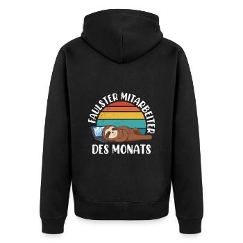 Kollegen Faulster Mitarbeiter des Monats - Unisex Premium Bio Zip Hoodie - Schwarz - Hinten - Nico (187cm)