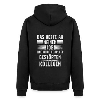 Lustig Das Beste am Job sind Gestörte Kollegen - Unisex Premium Bio Zip Hoodie - Schwarz - Hinten - Nico (187cm)