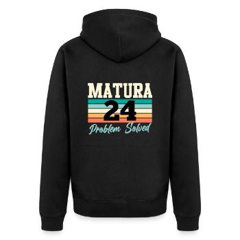 Matura 2024 PROBLEM SOLVED Schulabschluss - Unisex Premium Bio Zip Hoodie - Schwarz - Hinten - Nico (187cm)