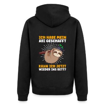 Lustig Abiturient Habe mein Abi Geschafft - Unisex Premium Bio Zip Hoodie - Schwarz - Hinten - Nico (187cm)