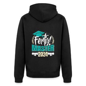 Master 2024 FERTIG! Masterarbeit Bestanden - Unisex Premium Bio Zip Hoodie - Schwarz - Hinten - Nico (187cm)