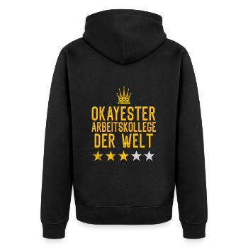Okayester Arbeitskollege der Welt Mitarbeiter - Unisex Premium Bio Zip Hoodie - Schwarz - Hinten - Nico (187cm)