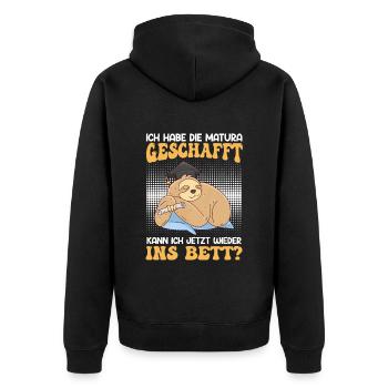 Matura Geschafft Kann ich wieder ins Bett - Unisex Premium Bio Zip Hoodie - Schwarz - Hinten - Nico (187cm)
