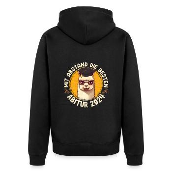 Abitur 2024 Mit Abstand die BESTEN Lama ABI - Unisex Premium Bio Zip Hoodie - Schwarz - Hinten - Nico (187cm)