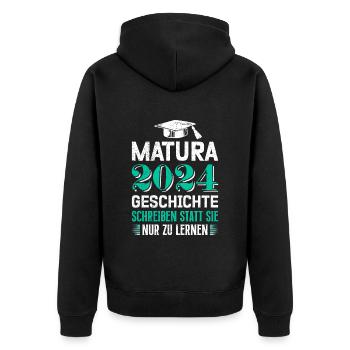 Matura 2024 Geschichte Schreiben Statt Lernen - Unisex Premium Bio Zip Hoodie - Schwarz - Hinten - Nico (187cm)