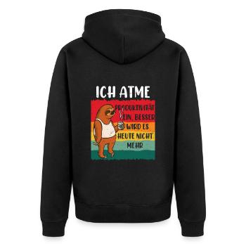 Faule Mitarbeiter Ich Atme Produktiver wirds Nicht - Unisex Premium Bio Zip Hoodie - Schwarz - Hinten - Nico (187cm)