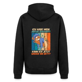 Abi Geschafft Abitur Kann ich wieder ins Bett - Unisex Premium Bio Zip Hoodie - Schwarz - Hinten - Nico (187cm)