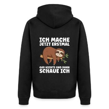 Faule Kollegen Mache Jetzt Erstmal Nichts - Unisex Premium Bio Zip Hoodie - Schwarz - Hinten - Nico (187cm)