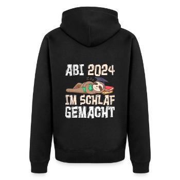 Abi 2024 Abitur Im Schlaf Geamcht Faultier Lustig - Unisex Premium Bio Zip Hoodie - Schwarz - Hinten - Nico (187cm)