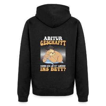 Abi Geschafft Abitur Kann ich wieder ins Bett - Unisex Premium Bio Zip Hoodie - Schwarz - Hinten - Nico (187cm)