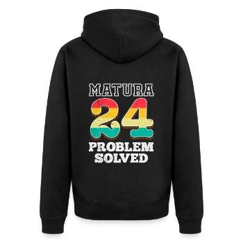 Matura 2024 PROBLEM SOLVED Schulabschluss - Unisex Premium Bio Zip Hoodie - Schwarz - Hinten - Nico (187cm)