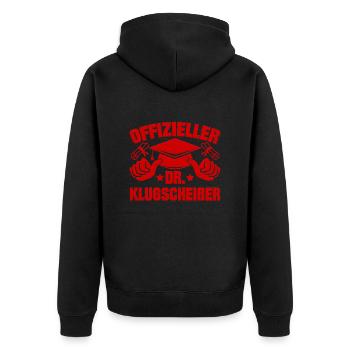 Doktortitel Offizieller Dr. Klugscheißer - Unisex Premium Bio Zip Hoodie - Schwarz - Hinten - Nico (187cm)