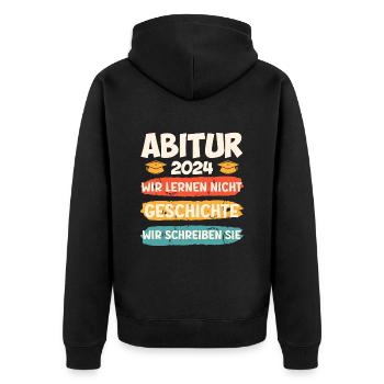 Abitur 2024 Abi Geschichte Wir Schreiben Sie - Unisex Premium Bio Zip Hoodie - Schwarz - Hinten - Nico (187cm)