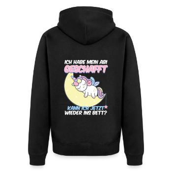 Abi Geschafft Abitur Kann ich wieder ins Bett - Unisex Premium Bio Zip Hoodie - Schwarz - Hinten - Nico (187cm)