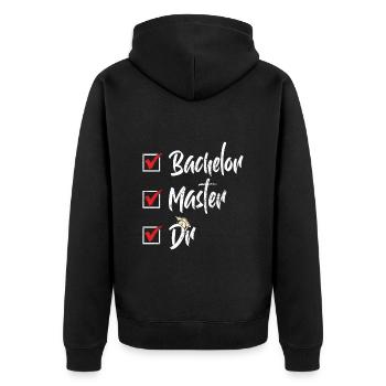 Bachelor Master Dr. Doktorabschluss Bestanden - Unisex Premium Bio Zip Hoodie - Schwarz - Hinten - Nico (187cm)