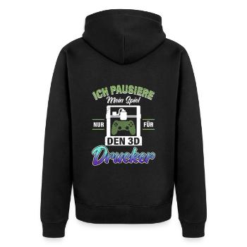3D Druck Fan Pausiere mein Spiel nur für den 3D - Unisex Premium Bio Zip Hoodie - Schwarz - Hinten - Nico (187cm)