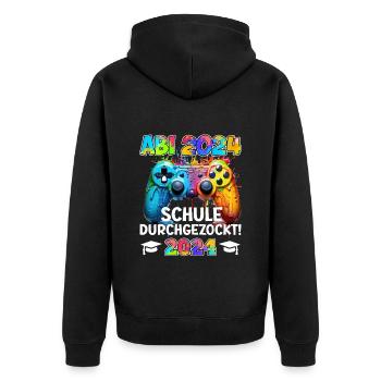 Abi 2024 Schule Durchgezockt Gamer Lustiges - Unisex Premium Bio Zip Hoodie - Schwarz - Hinten - Nico (187cm)