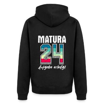 Matura 2024 Aufgabe erledigt! Schulabschluss - Unisex Premium Bio Zip Hoodie - Schwarz - Hinten - Nico (187cm)