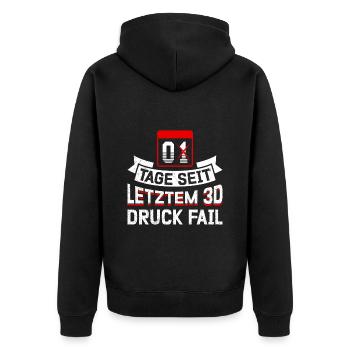 Nerd 3D Druck 0 Tage Seit Letztem 3D Druck Fail - Unisex Premium Bio Zip Hoodie - Schwarz - Hinten - Nico (187cm)