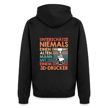 3D Druck Unterschätz Niemals einen Alten Mann mit - Unisex Premium Bio Zip Hoodie - Schwarz - Hinten - Nico (187cm)