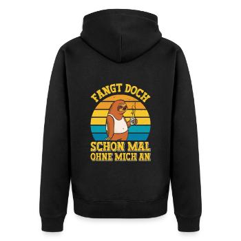 Mitarbeiter Faul Fangt Schon Mal Ohne Mich An - Unisex Premium Bio Zip Hoodie - Schwarz - Hinten - Nico (187cm)