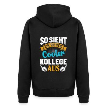 Mitarbeiter So Sieht ein Richtig Cooler Kollege - Unisex Premium Bio Zip Hoodie - Schwarz - Hinten - Nico (187cm)