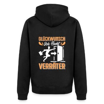 Glückwunsch zur Flucht VERRÄTER Abschied - Unisex Premium Bio Zip Hoodie - Schwarz - Hinten - Nico (187cm)