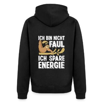 Faulpelz Büro Bin Nicht Faul Spare Energie Lustig - Unisex Premium Bio Zip Hoodie - Schwarz - Hinten - Nico (187cm)