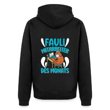 Mitarbeiter Fauli Mitarbeiter des Monats Faule - Unisex Premium Bio Zip Hoodie - Schwarz - Hinten - Nico (187cm)