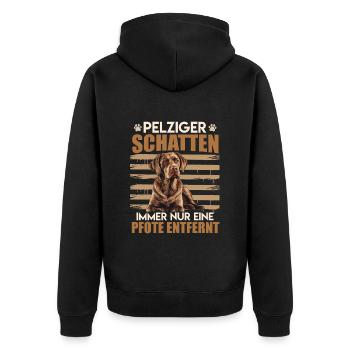 Labrador Herrchen PELZIGER SCHATTEN Labrador - Unisex Premium Bio Zip Hoodie - Schwarz - Hinten - Nico (187cm)