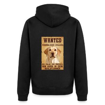 Labrador Besitzer WANTED Labrador Lustiges - Unisex Premium Bio Zip Hoodie - Schwarz - Hinten - Nico (187cm)